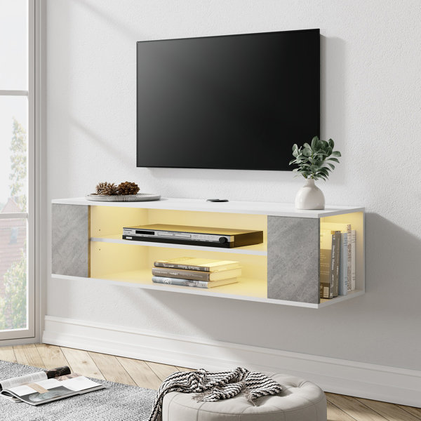 Orren Ellis Floating TV Stand With Yellow LED Lights For Tvs Up To 55
